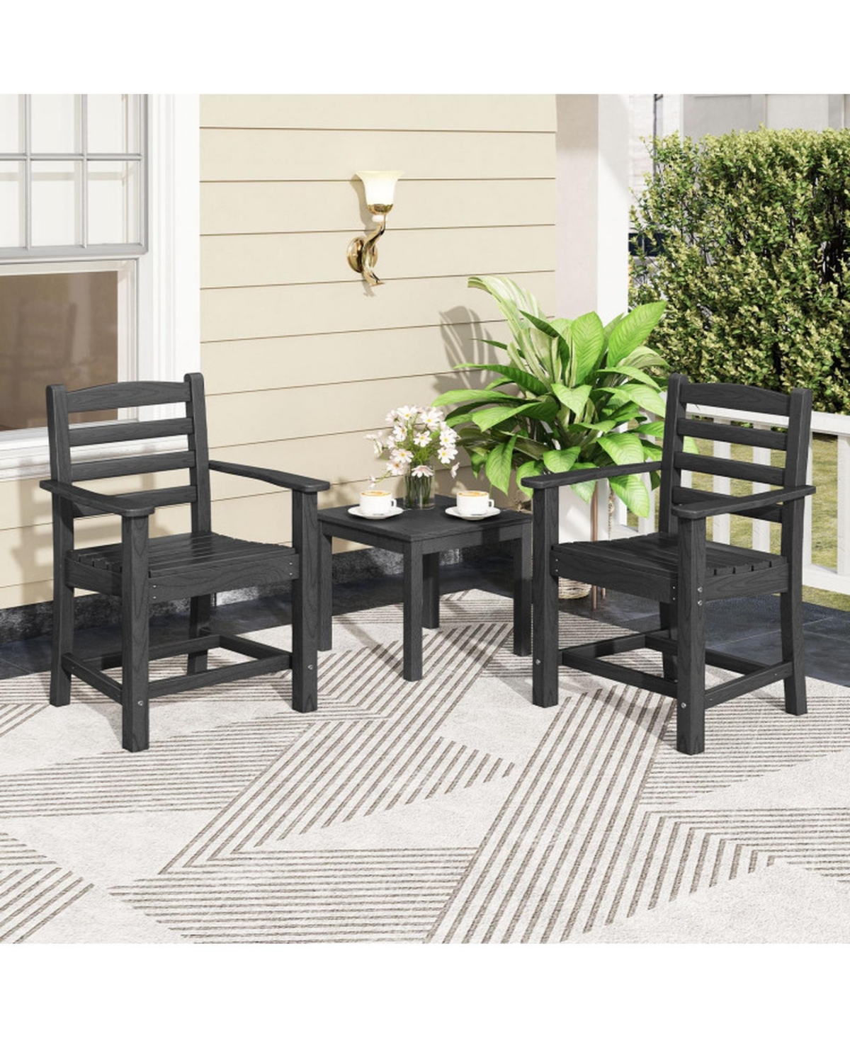 Sugifit 7-Piece Outdoor Dining Table Set for 6 People 67 in Hdpe Patio Rectangle Table and 6 Armchairs
