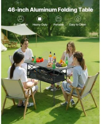 Portable Folding Camping Table Roll Up Adjustable Height 47.2in Wide for BBQ and Picnic