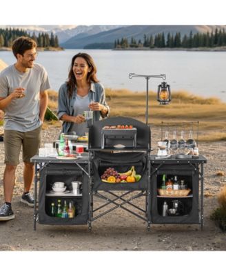 Portable Camping Kitchen Table Cook Station With Storage for BBQ and Picnic