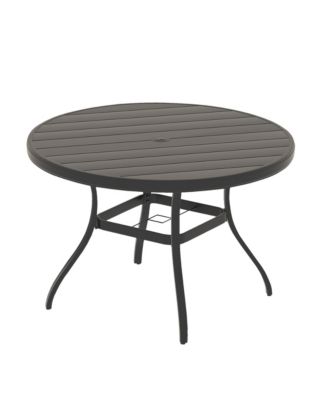 40.6" Round Outdoor Dining Table for 4-6 People, All-Weather Steel Patio Table with Umbrella Hole