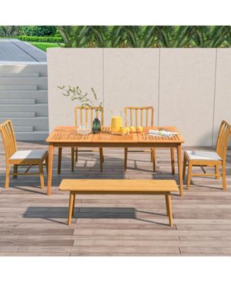 6-Person Outdoor Acacia Wood Rectangular Dining Table with Umbrella Hole