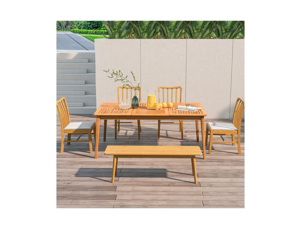 Lucky One 6-Person Outdoor Acacia Wood Rectangular Dining Table with Umbrella Hole