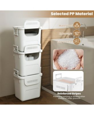 3-Piece Stackable PP Storage Bins with Front Door and Side Handles, 32 QT Each