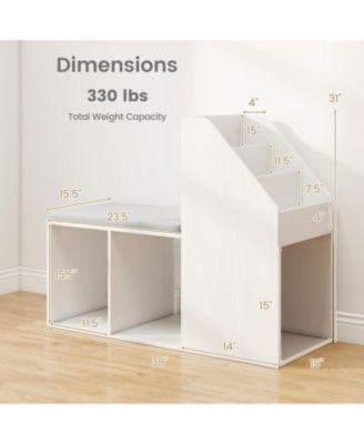 Shoe Storage Bench with Removable Cushion and 6 Open Compartments