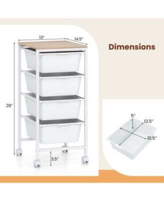 5-Drawer Rolling Storage Cart with Wooden Tabletop, Metal Frame and Lockable Casters