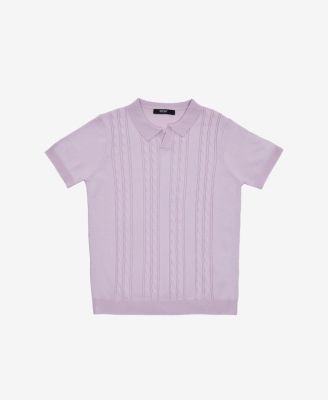 Boys 4-18 Cable Knit Short Sleeve Johnny Collar Sweater Polo