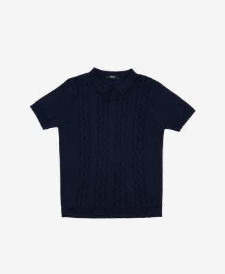 Boys 4-18 Cable Knit Short Sleeve Johnny Collar Sweater Polo