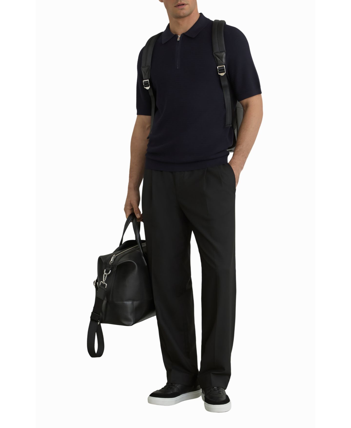Мужское поло REISS Estate Textured-Knit Half-Zip Polo Shirt, цвет: Тёмно-синий — фото 2
