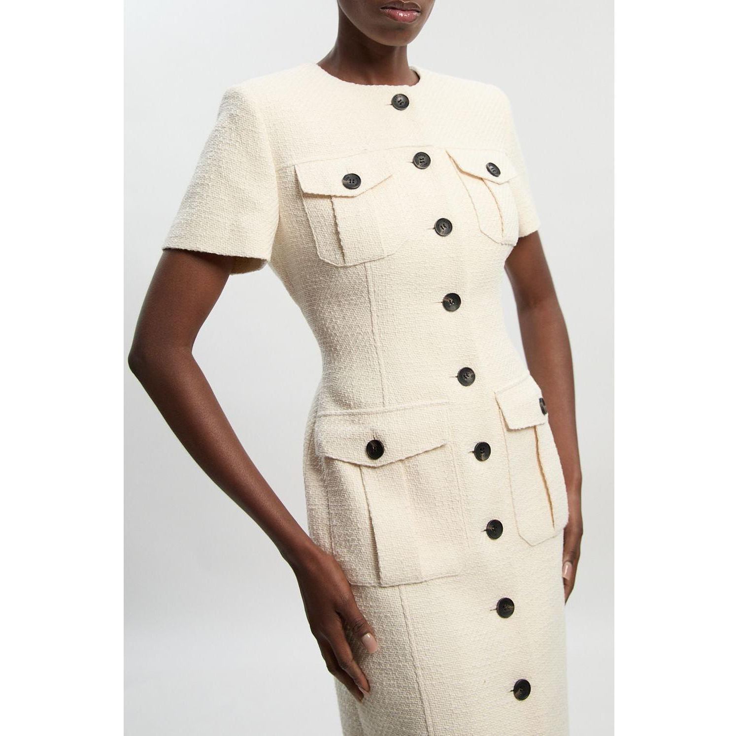 Women's Textured Tweed Tailored Midi Dress