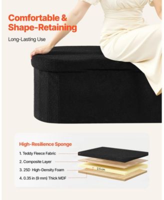 Oval Storage Ottoman Bench, Foldable Teddy Fleece End of Bed Bench, 660 lbs Capacity