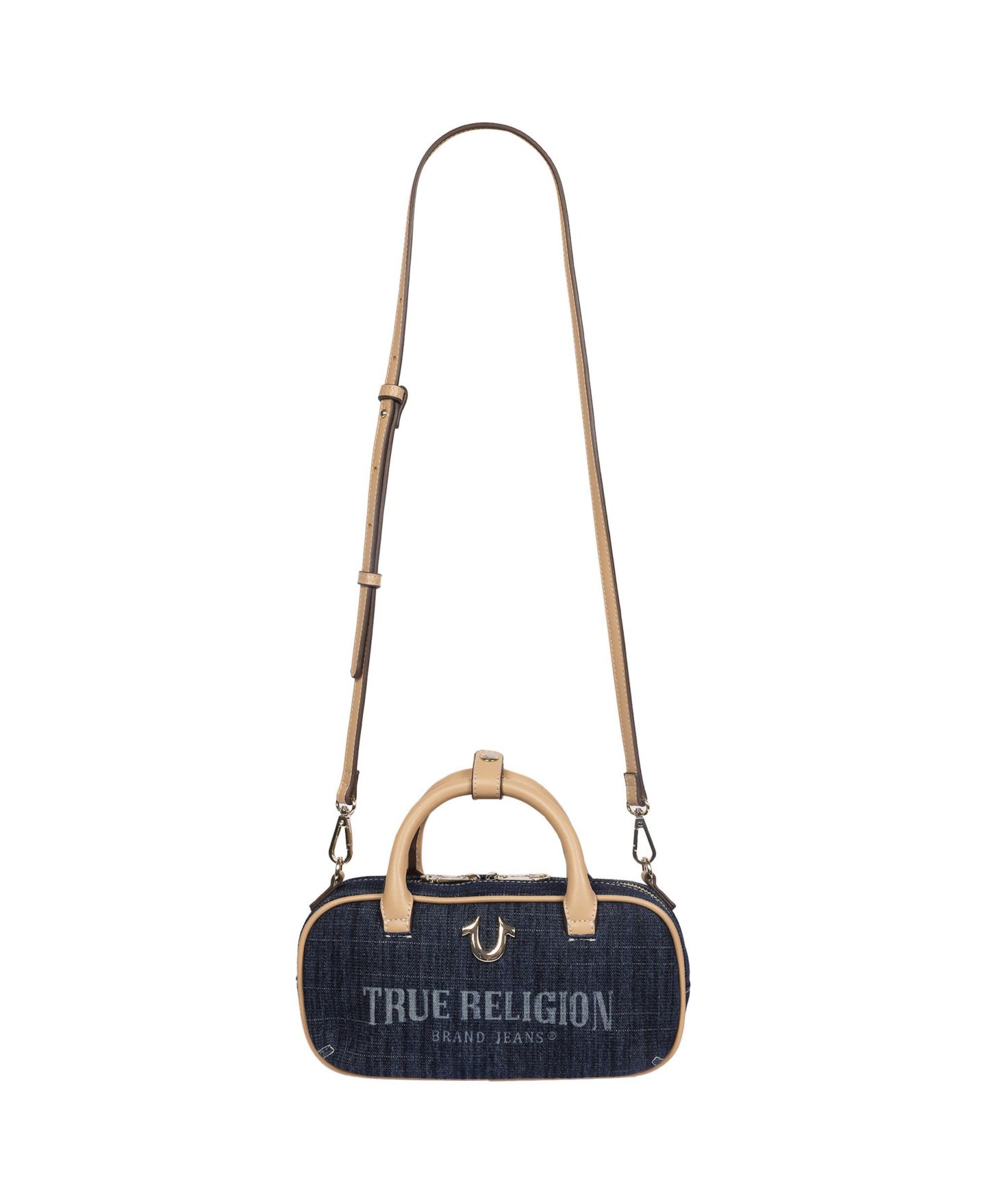 Женская сумка True Religion Bentley Denim and PU Mini Satchel - Top Handle Crossbody Handbag with Chain Detail, цвет: Рыжевато-коричневый — фото 8