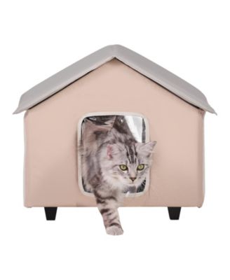 Cat House Outdoor Elevated Heated Shelter with Timer Pad