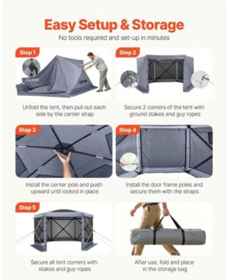 Pop Up 6-Sided Gazebo Screen Tent 12x12 ft with Removable Top, Carry Bag and Mosquito Netting
