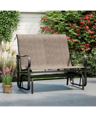 2-Person Outdoor Glider Bench with High Backrest and Metal Frame