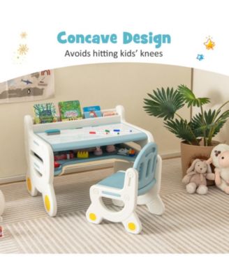 Kids Drawing Table and Chair Set with Erasable Graffiti Desktop and Built-In Storage