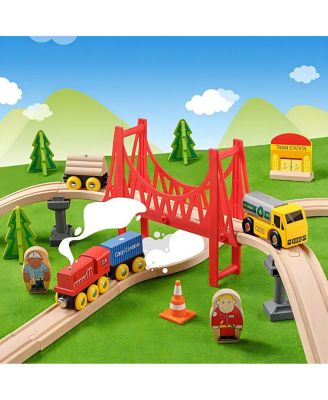 Wooden Track Trains Set for Kids 55 Pcs