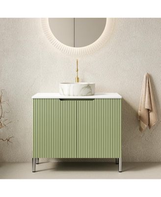 Modern Bathroom Vanity with Vessel Sink, Soft Close Doors, Scandinavian Storage Cabinet