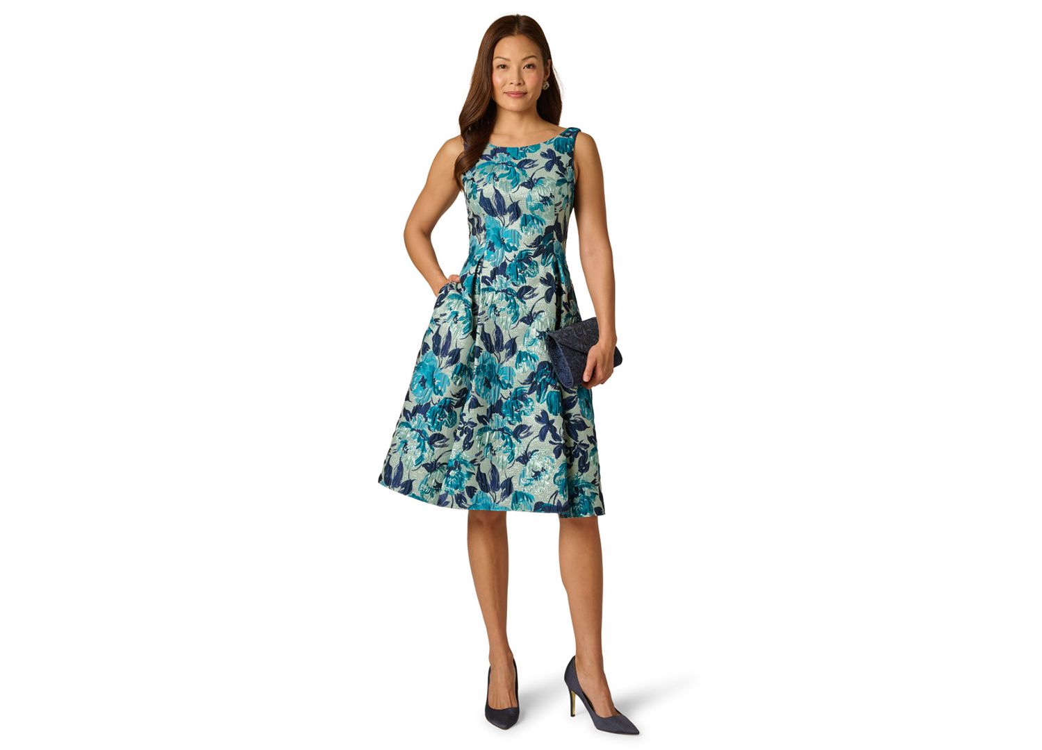 Women's Printed Metallic Boat Neck Dress