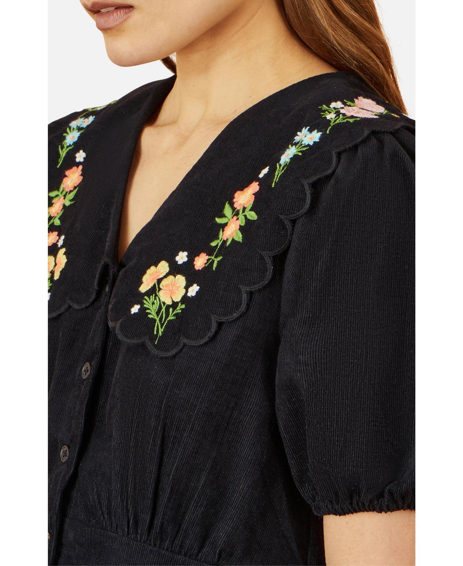 Women's Embroidered Collar Cord Tea Dress
