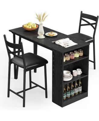 2-4 Person Durable Bar Table Set with 16" Wide Cushions and Flip-Top Extension, for Dining