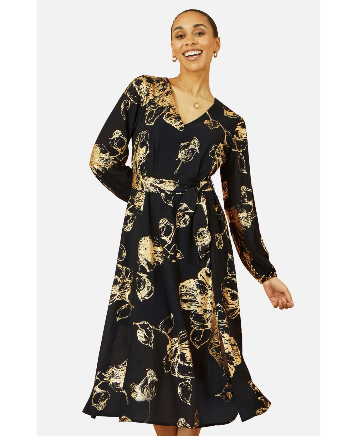 Women's Foil Rose Print Midi Dress