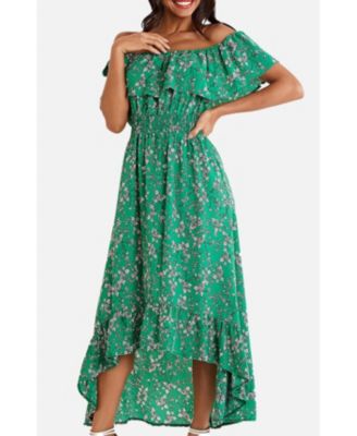 Women's Floral Bardot Ruffled Hem Midi Dress
