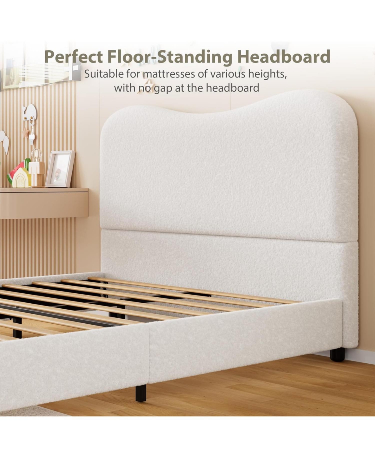 gaomon Boucle Bed Frame with Upholstered Headboard