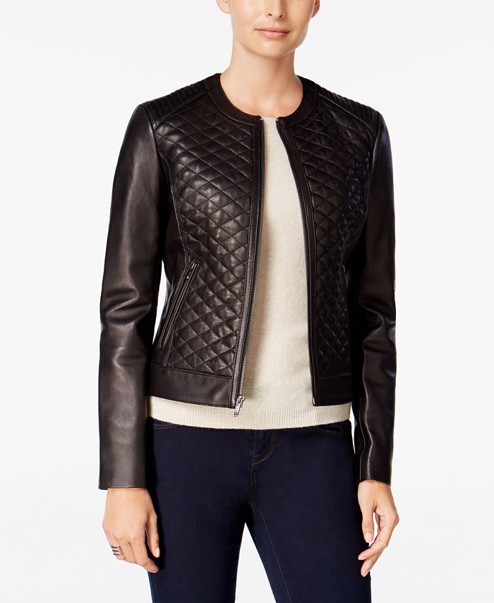 Cole Haan Quilted Leather Jacket - Macy's