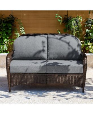 Outdoor Wicker Loveseat with Cushions, 2-Seater Patio Sofa, All-Weather PE Rattan Outdoor Furniture
