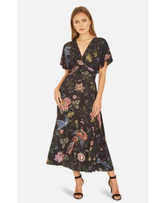 Women's Short Sleeve V-Neck Ruched Midi Dress