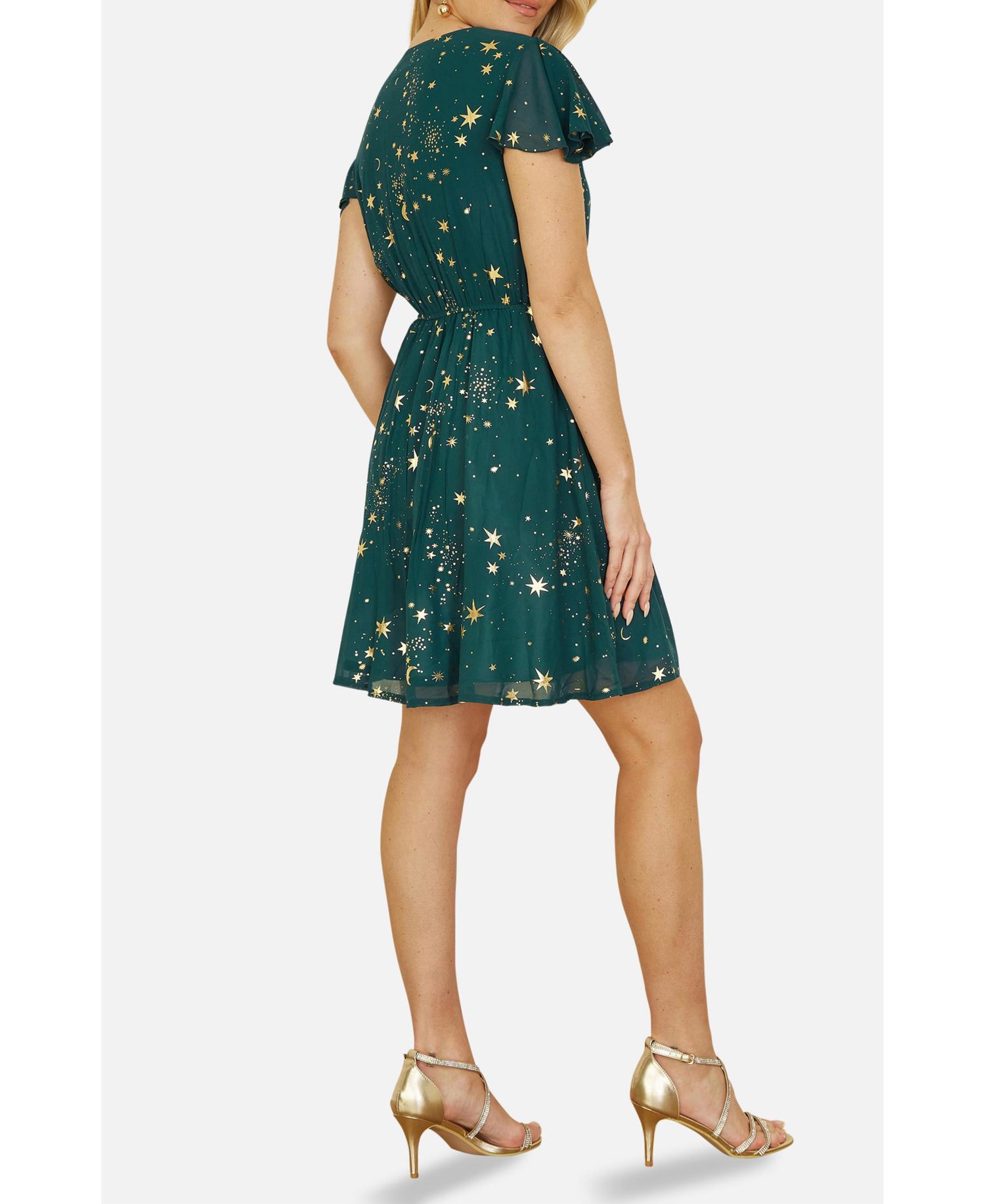 Women's Foil Star Print Wrap Skater Dress