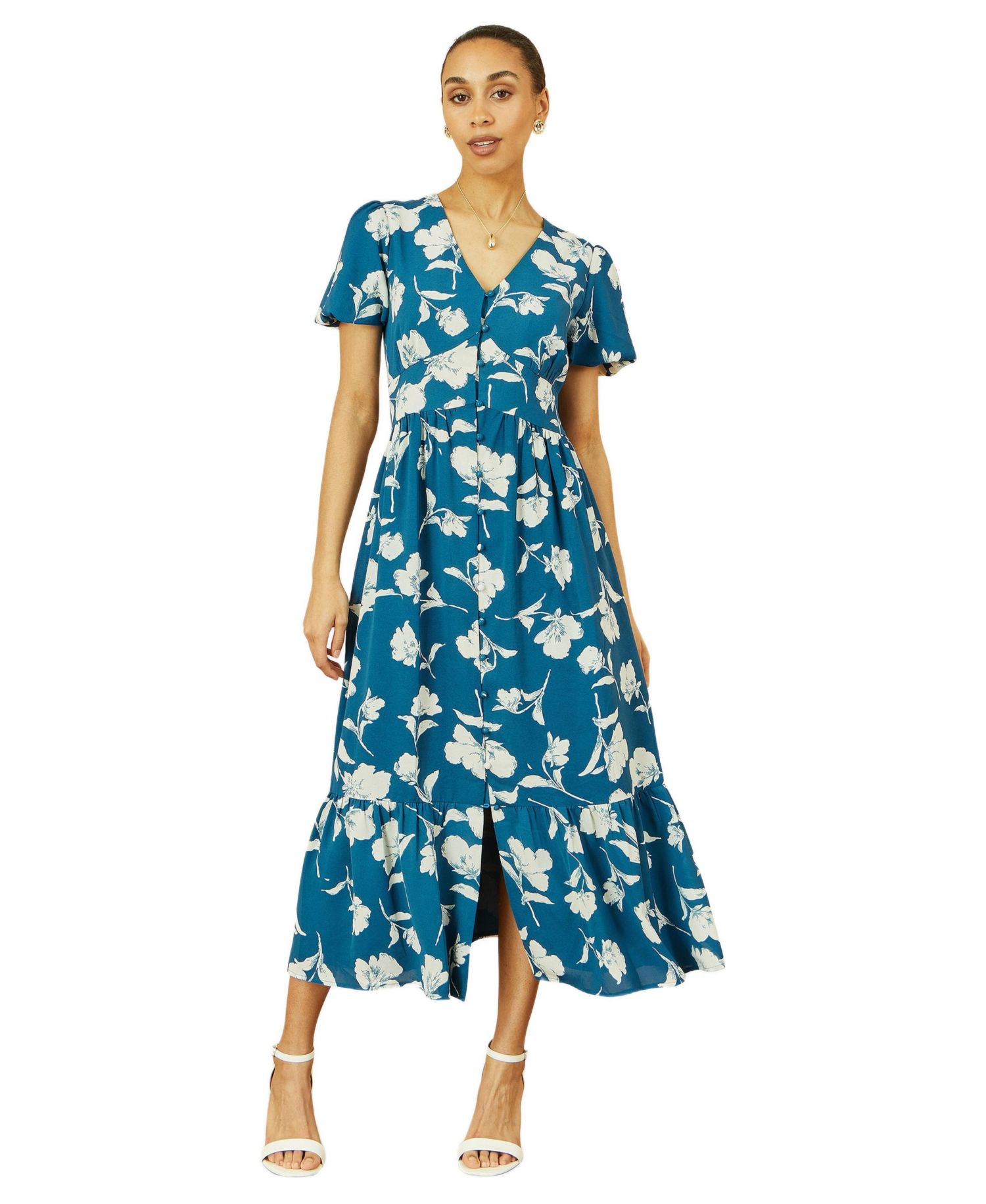 Women's Floral Button Down Floral Midi Dress