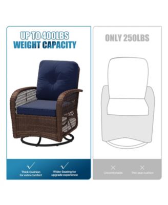 Indoor Swivel Glider Chair 3 Piece Set Wicker Rattan Living Room Furniture with Glass Top Side Table