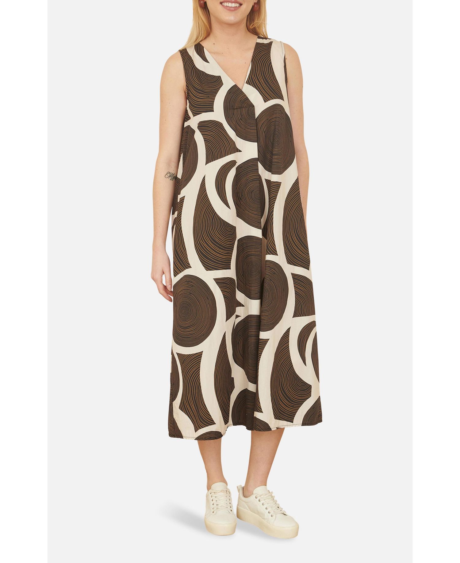 Women's Sleeveless V-Neck Trapeze Midi Dress