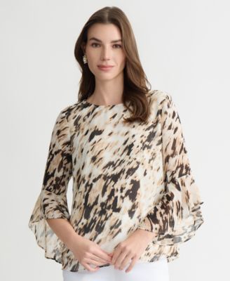 Women's Printed Flared-Cuff Blouse