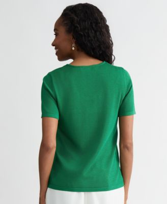 Women's Gathered V-Neck Short-Sleeve Sweater