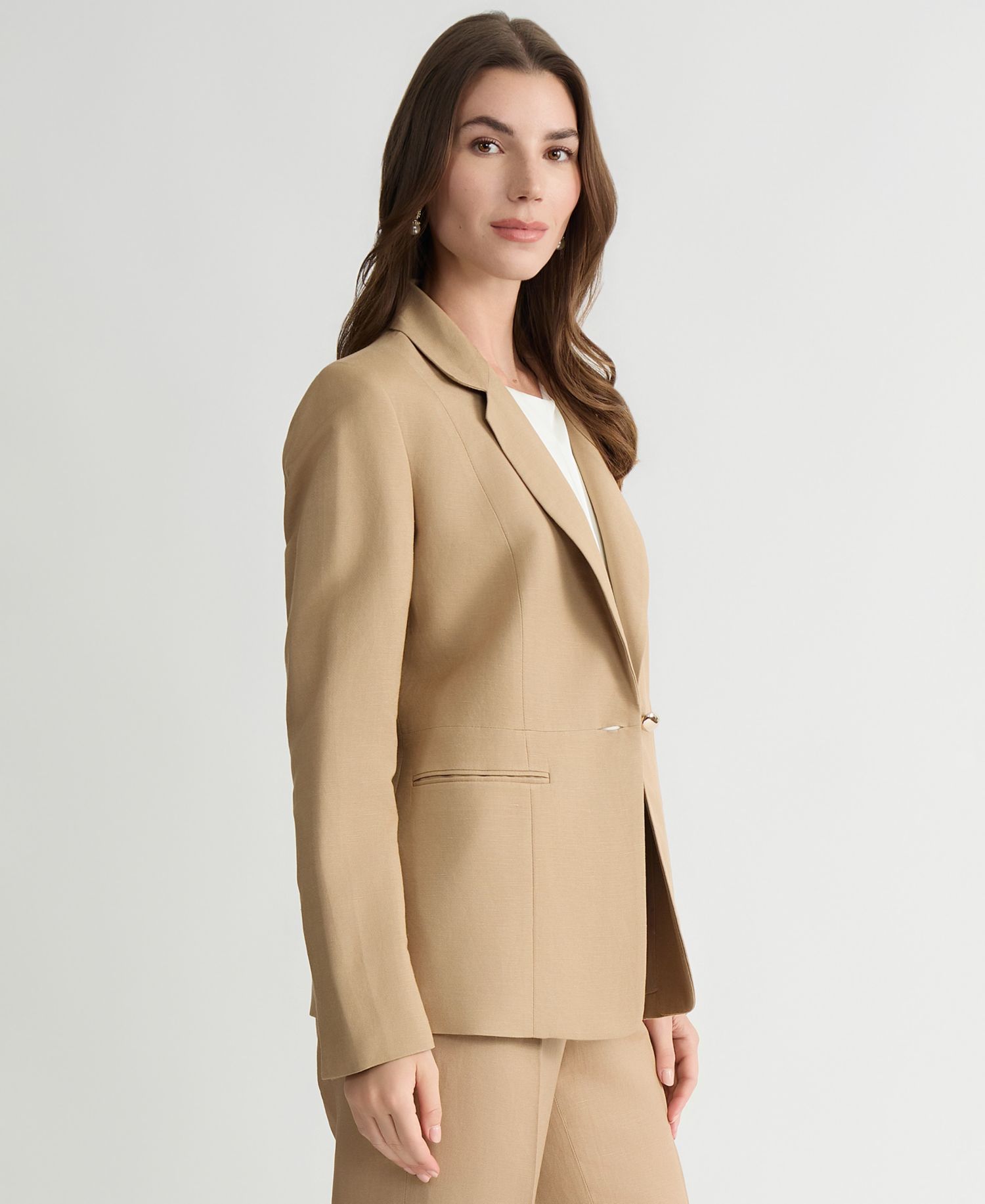 Women's Linen Notched Collar One-Button Blazer, Regular & Petite
