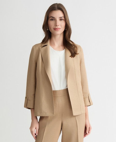 Женские Kasper Women's Linen Blend Open-Front Cuffed Blazer, Regular & Petite