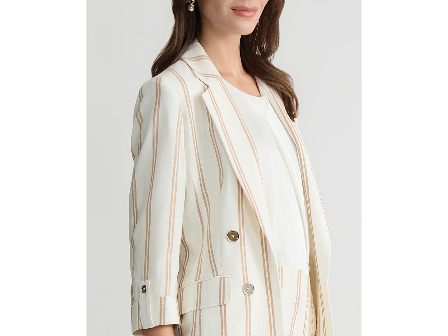 Женский пиджак Kasper Striped Linen Blend 3/4-Sleeve Double-Breasted Blazer, Regular & Petite, цвет: Ванильный ледяной — фото 3