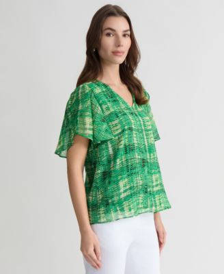 Women's Plaid Tulip-Sleeve Blouse