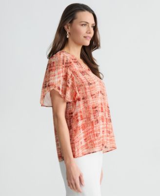 Women's Plaid Tulip-Sleeve Blouse
