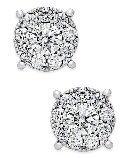 Macy S Diamond Cluster Stud Earrings 1 Ct T W In 14k White