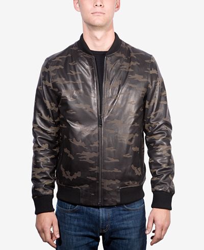 Boston Harbour Men's Laser-Cut Camouflage Leather Jacket