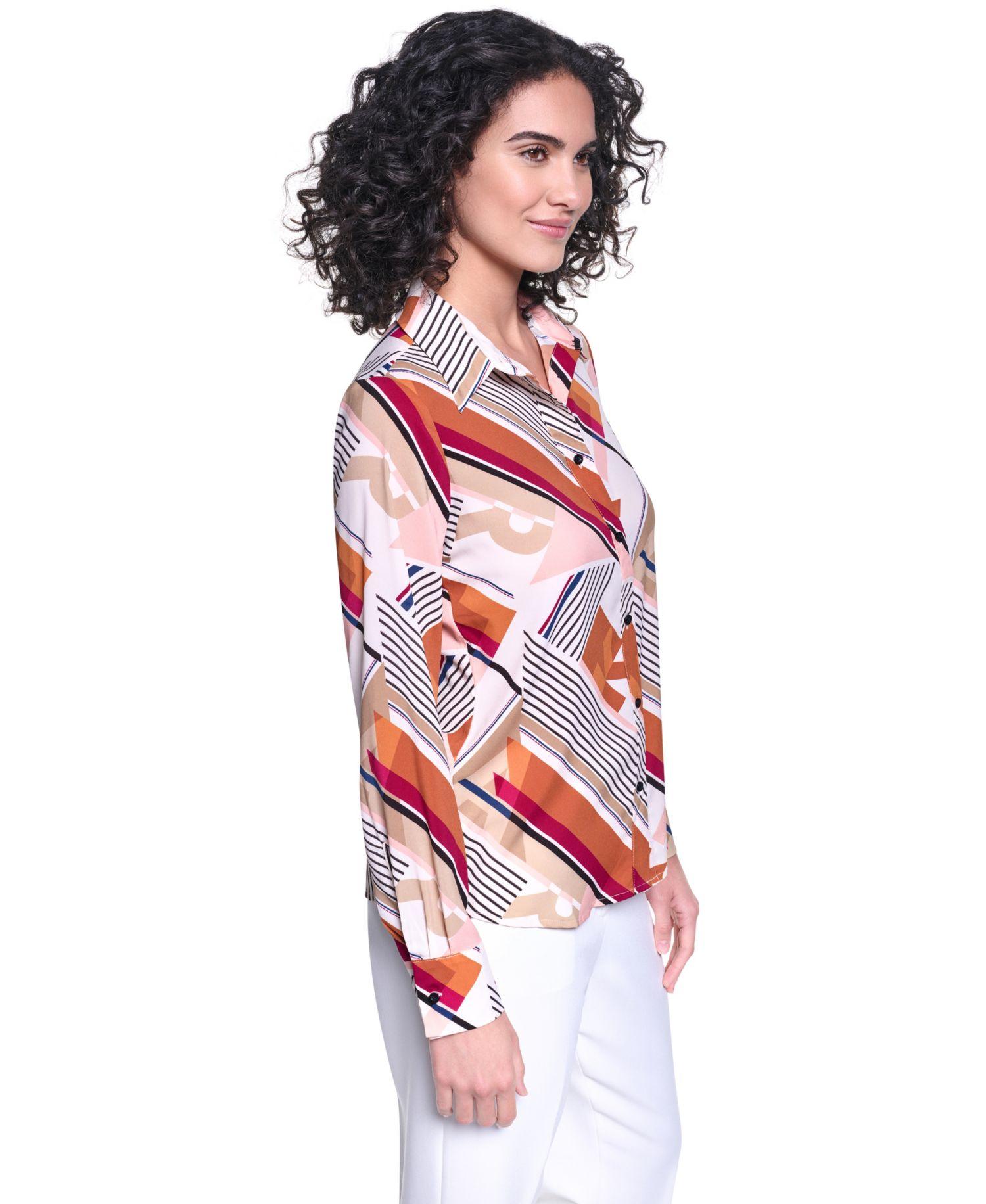 Women's Collared Long-Sleeve Printed Blouse