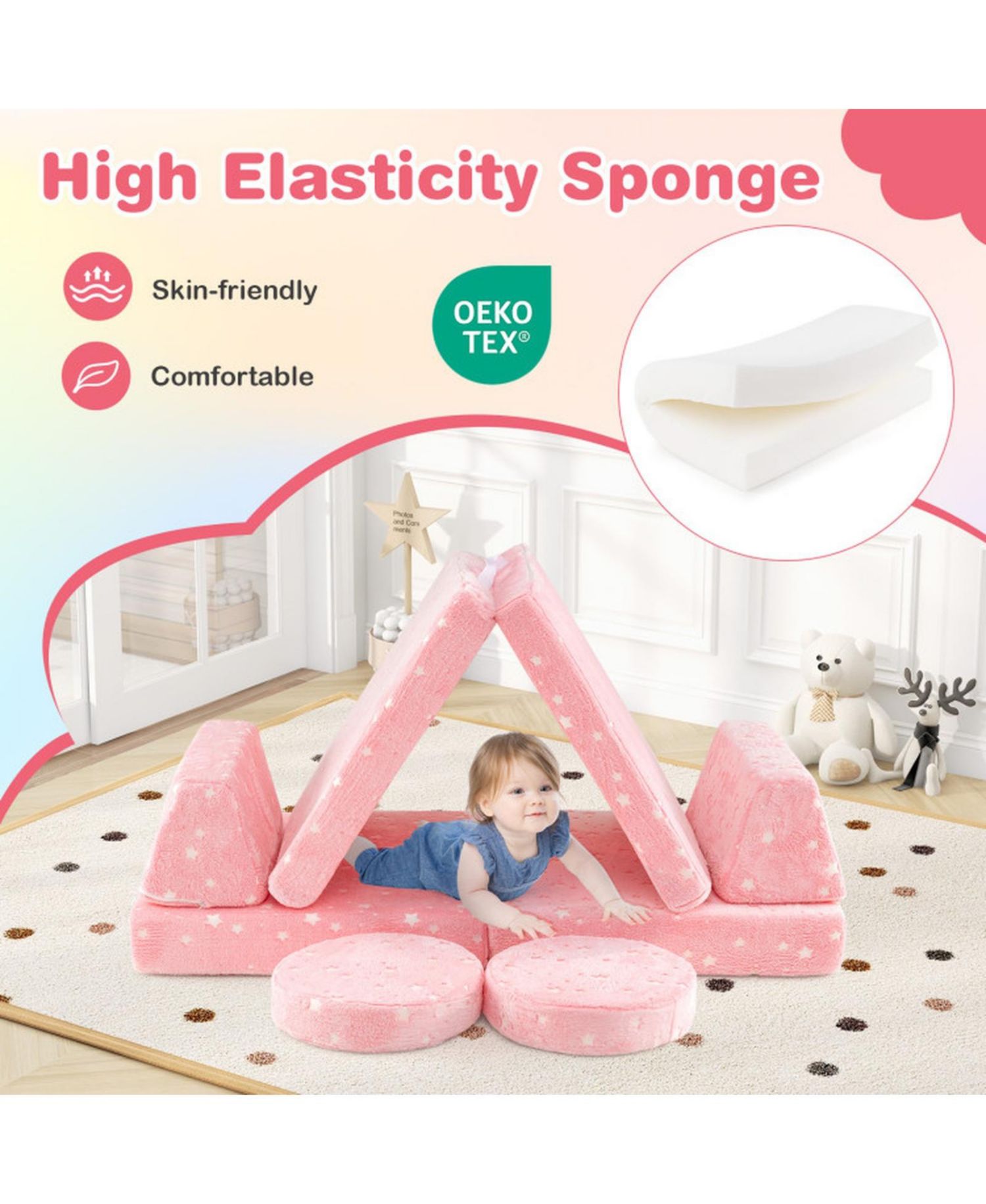 Glow-in-the-Dark Modular Play Couch Set for Kids with Handles