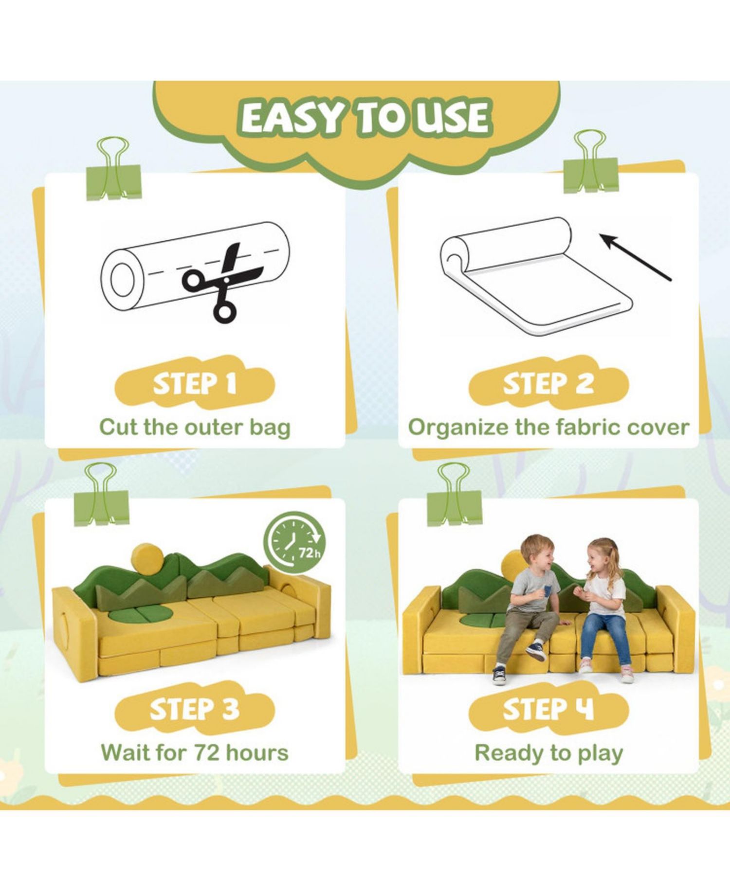 19-Piece Convertible Velvet Foam Play Couch for Toddlers