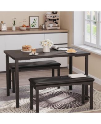 3-Piece Kitchen Dining Set for 4 with 2 Upholstered Benches, Space-Saving for Breakfast Nooks and Small Spaces