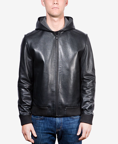 Emanuel Ungaro Men's Bonded Leather Hoodie Jacket