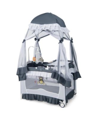 Baby 4-in-1 Convertible Bassinet with Changing Table, Music Box and Wheels