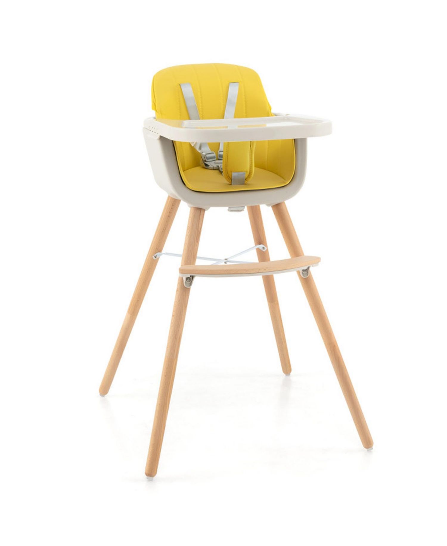 Baby 3-in-1 Convertible Wooden High Chair with Adjustable Tray and 5-Point Harness
